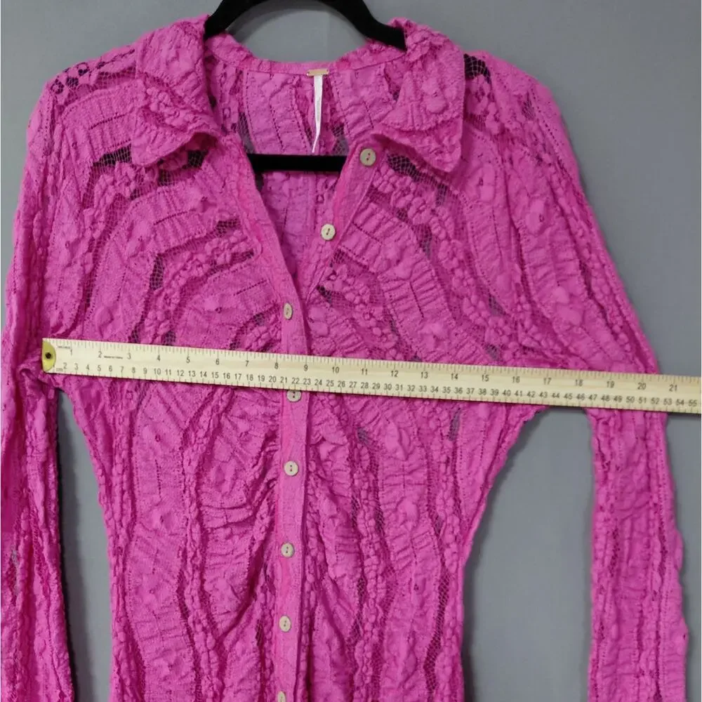Free People Metal Pink Collared Mini Ruffle Knit Dress Women Size S